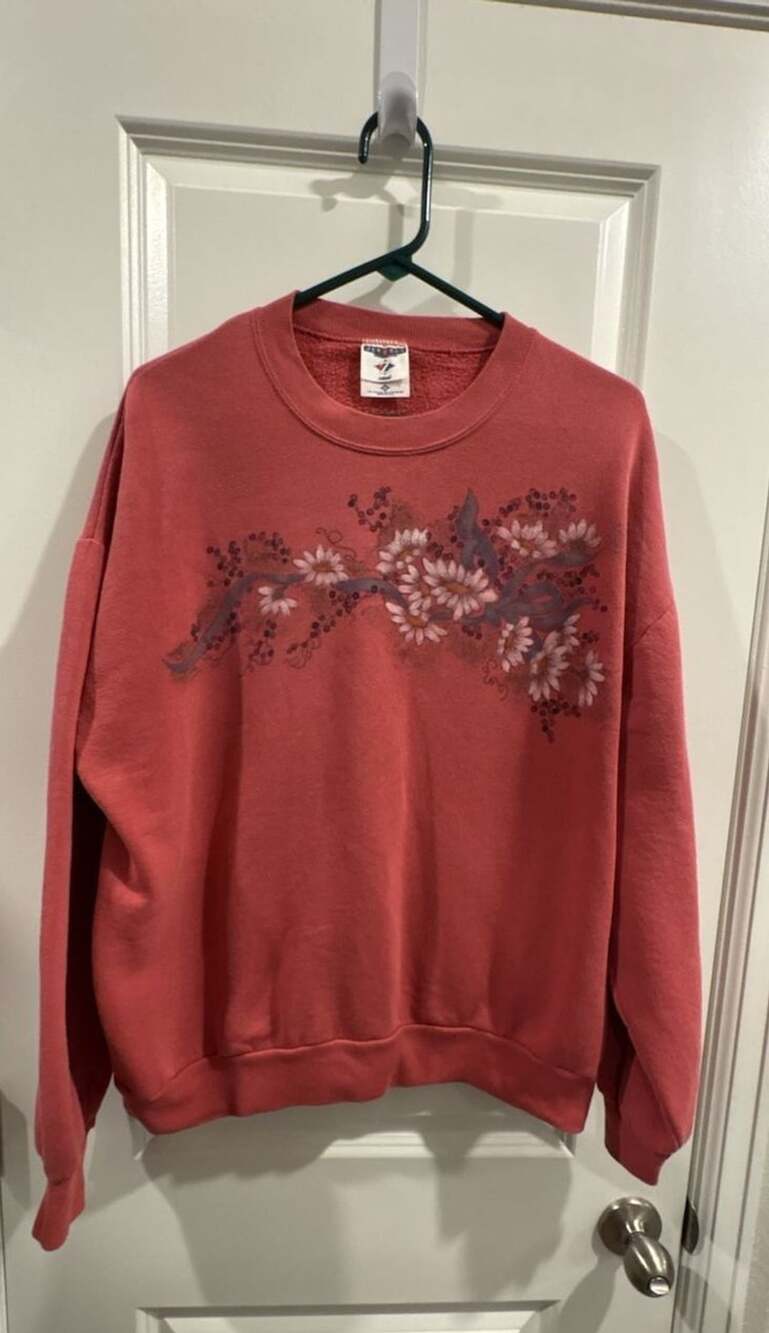 Jerzees Sweatshirt Size XL Vintage Pink Floral Graphic Crewneck